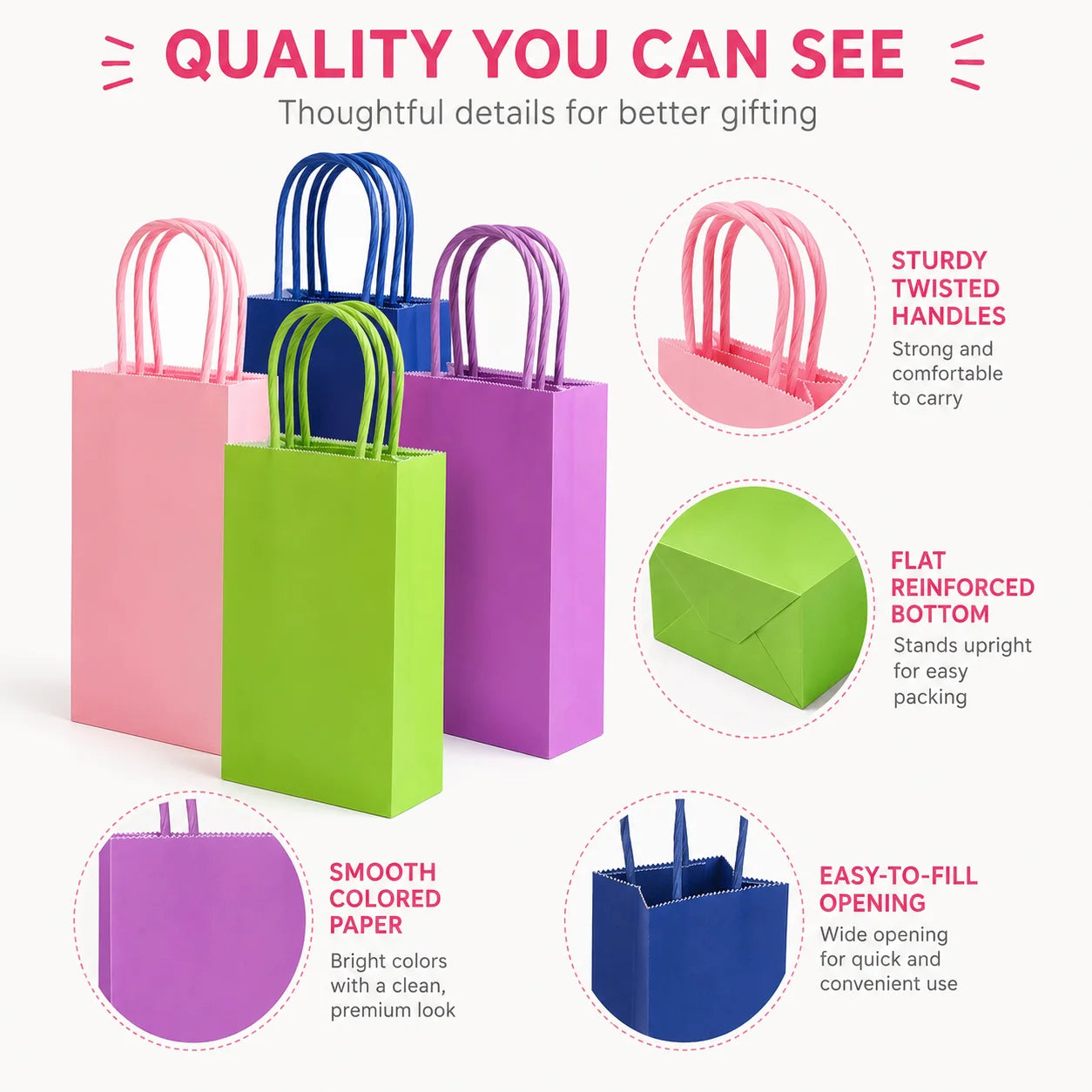 Kraft Paper Gift Bags 90 Pcs With Handles For Weddings And Parties