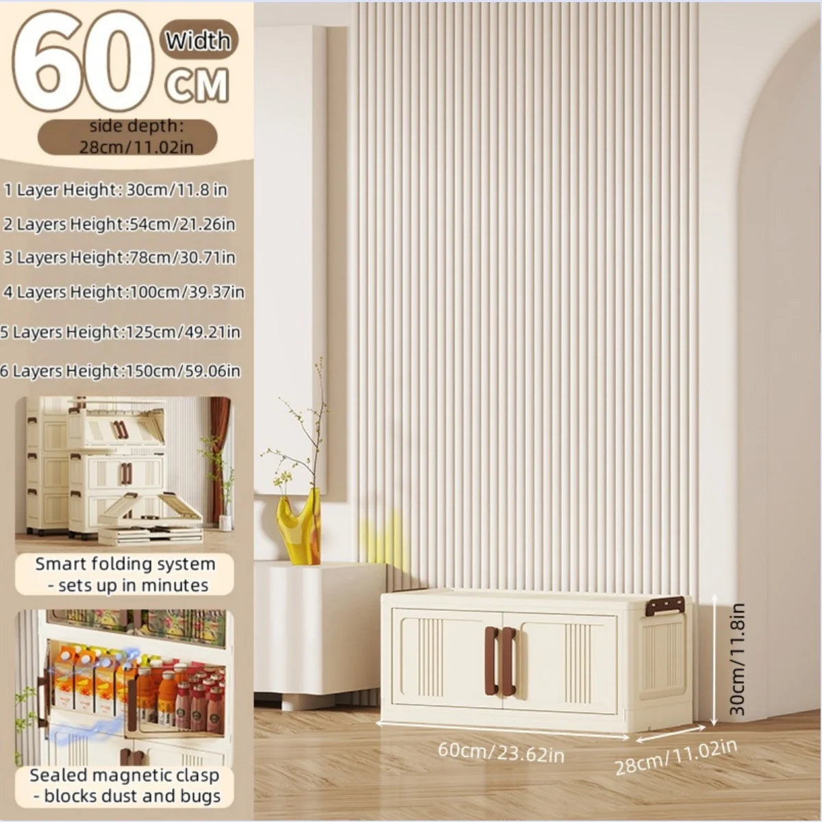 Foldable Plastic Storage Cabinet With Transparent Shelves