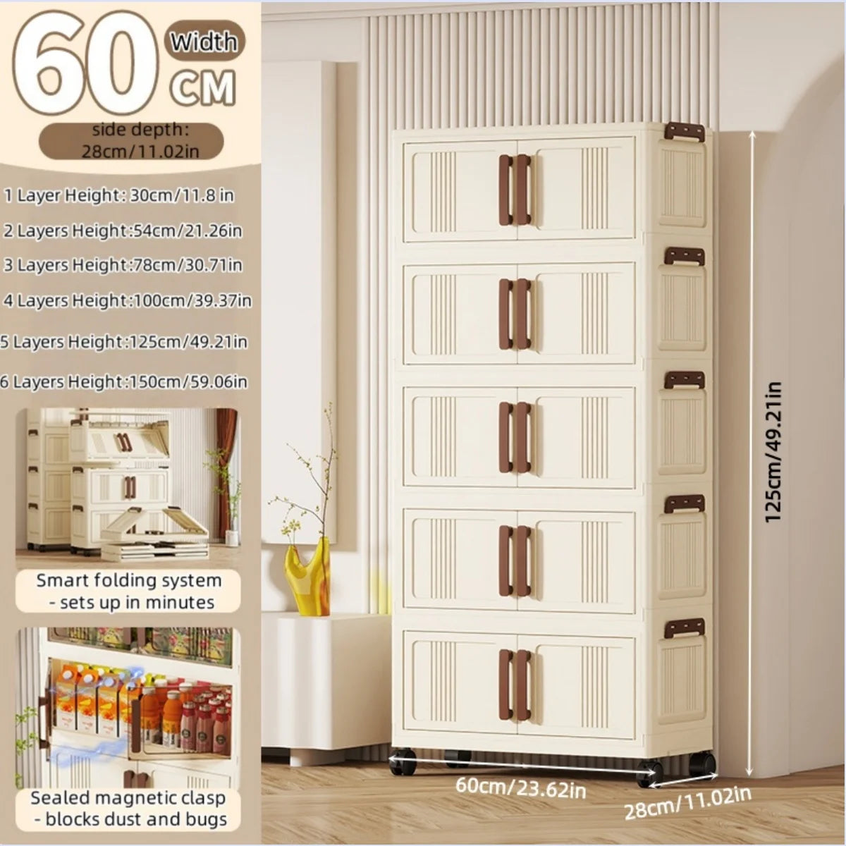 Foldable Plastic Storage Cabinet With Transparent Shelves